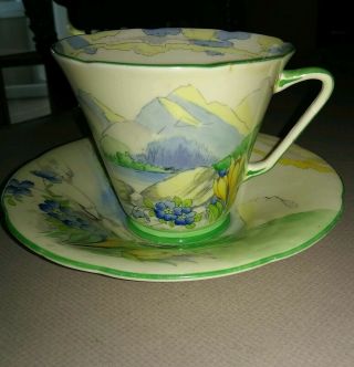 Grafton 1930 S Art Deco Hand Painted " Snowdonia " Cup And Saucer
