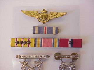 NAMED WWII USMC Ribbon & Medal Group Pilot Wings Expert Marksmanship STERLING 2
