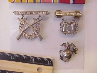 NAMED WWII USMC Ribbon & Medal Group Pilot Wings Expert Marksmanship STERLING 3