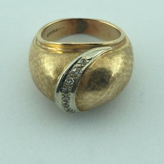 14 Kt Yellow Gold Vintage Dome Ring With Diamonds Size 6