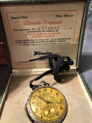 Antique 21 Jewel Illinois Pocket Watch Case Box Rare Ornate 14k Gold Special