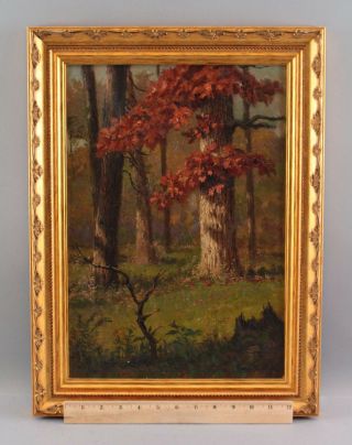 Antique Frank Waller American Wooded Autumn Fall Foliage Landscape Oil Painting