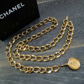 Chanel Gold Plated Cc Logos Medal Charm Vintage Chain Belt 4343a Rise - On