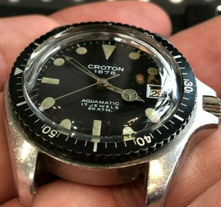 Vintage Croton Diver Wristwatch men ' s stainless steel tropical markers gilt rare 4