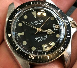 Vintage Croton Diver Wristwatch men ' s stainless steel tropical markers gilt rare 5