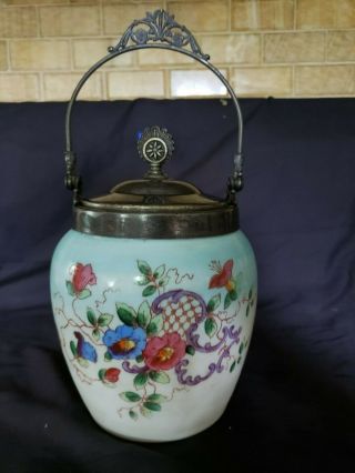 Antique Biscuit Jar,  Floral Pattern