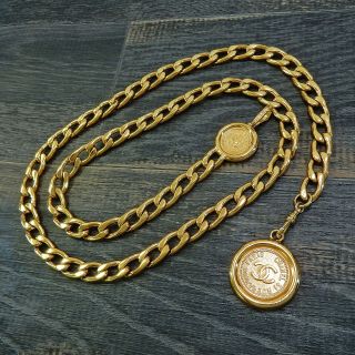 Chanel Gold Plated Cc Logos Medal Charm Vintage Chain Belt 4331a Rise - On