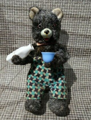Japan Standing Milk Drinking Bear Tin Litho Wind - Up Toy - 9 " - Well