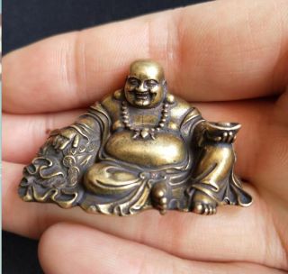 Chinese Brass Carved Maitreya Buddha Small Statue.