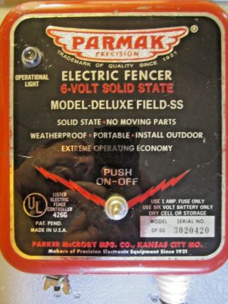 VINTAGE PARMAK DELUXE FIELD - SS 6 VOLT ELECTRIC FENCE CHARGER,  NOS 2
