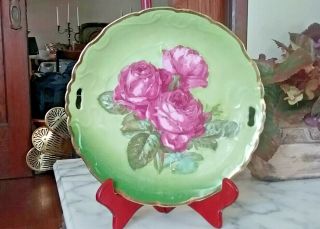 Vintage Italian Hand Painted Roses On Porcelain Platter Signed H.  D 