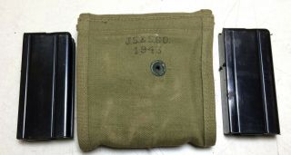 WW2 USGI 1943 M1 Carbine pouch with 2 orig.  USGI Winchester magazines. 2