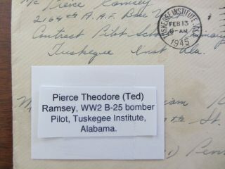 WWII letter,  famous B - 25 TUSKEGEE AIRMAN,  AFRICAN AMERICAN,  WW2,  ALS 8