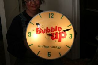 Vintage C.  1960 Bubble Up Soda Pop Gas Oil 15 " Lighted Clock Sign &