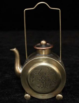 Collectable Old Ancient Miao Silver Carve Totem Flower Bird Royal Family Tea Pot