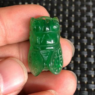 Chinese Green Jadeite Jade Carved Handwork Collectible Lucky Cicada Rare Pendant