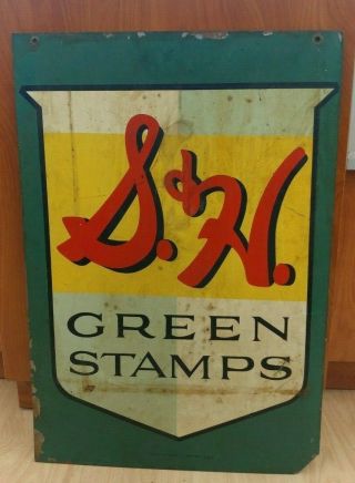 Double Sided Sign S&H Green Stamps Antique Vintage Metal Stamps Collectible Rare 6