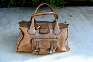 Chloe Vintage Style Brown Leather Weekender Bag Satchel Duffle