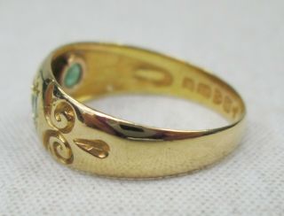 Antique Victorian 18ct Gold Emerald & Diamond Gypsy Ring Size O 1908 Chester 2