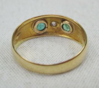 Antique Victorian 18ct Gold Emerald & Diamond Gypsy Ring Size O 1908 Chester 3