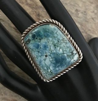 Vintage Native American Old Pawn Sterling Silver Turquoise Ring.  Size 13.  5.  Re