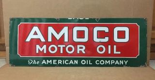 Amoco Motor Oil Porcelain Sign Vintage American Company Gas Garage Pump Rack