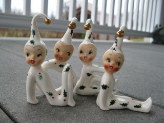 Vintage Christmas Pixie Elf Elves Noel Candle Holt Howard Ornaments Holly B6130 11
