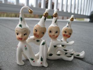Vintage Christmas Pixie Elf Elves Noel Candle Holt Howard Ornaments Holly B6130 12