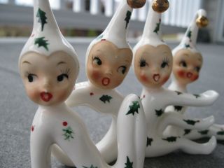 Vintage Christmas Pixie Elf Elves Noel Candle Holt Howard Ornaments Holly B6130