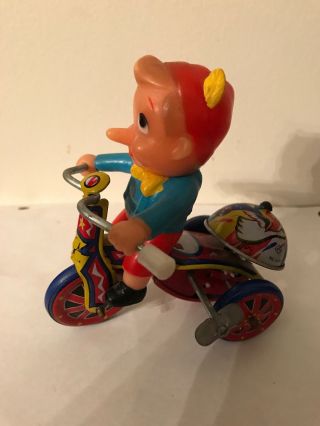 Vintage Tin Toy Wind Up Boy On Tricycle Made In Korea Marked Btu -