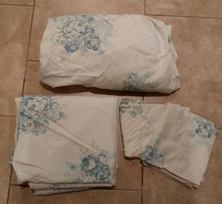 Vtg Ralph Lauren Brookdale Catalina Blue Floral Queen Sheet Set & 2 Pillowcases 2