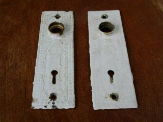 2 Matching Ornate Antique Victorian Door Knob Backplates w/ Keyhole,  5 5/8 Inch 3