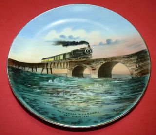 Antique Vtg Plate Railroad Train Key West Fl 7mile Bridge Henry Flagler Miami
