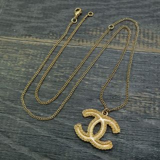 Chanel Gold Plated Cc Logos Charm Vintage Chain Necklace Pendant 4540a Rise - On