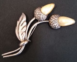 Vintage Mexico Silver Large Sterling Silver Acorn Brooch W/yellow Agate,  Hector