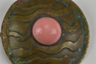 Forest Craft Guild Pink Stone Pin Brooch Brass Round Arts & Crafts Bronze 3