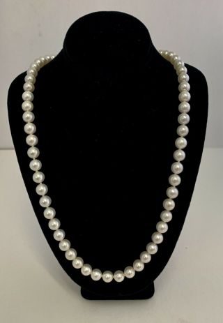 Vintage Cultured 7mm Pearl Strand Necklace With 14k And Diamond Bow Clasp 21 "