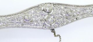 Art Deco antique Platinum 1.  20CT VS diamond filigree bar brooch w/ safety chain 3