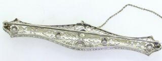 Art Deco antique Platinum 1.  20CT VS diamond filigree bar brooch w/ safety chain 4