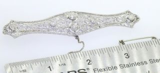 Art Deco antique Platinum 1.  20CT VS diamond filigree bar brooch w/ safety chain 5