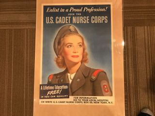 1943 Wwii World War 2 Join U.  S.  Cadet Nurse Corps 28 " Poster Rare