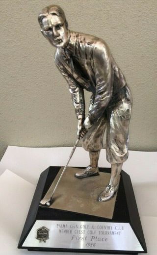 Rare Large 15 " Vintage Silver Golf Trophy Golfer Bobby Jones Art Sculpture