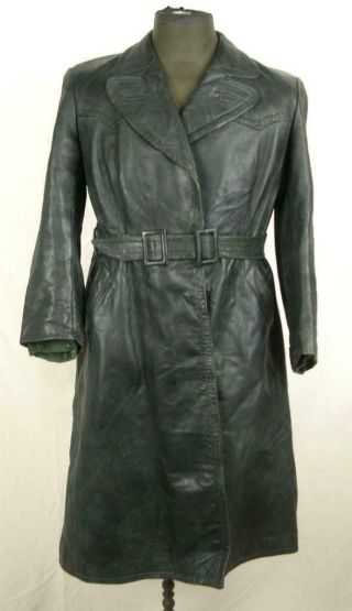 Ww2 German Army Luftwaffe Officer Green Leather Field Coat Greatcoat Prym Button