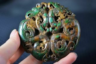 Delicate Chinese Old Jade Carved Dragon&phoenix Pendant W99