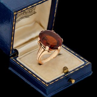 Antique Vintage Art Deco 18k Rose Gold Oval Cut Madeira Citrine Band Ring S 4.  75