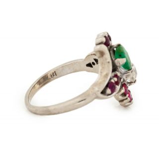 Antique Vintage Art Deco 14k White Gold Diamond Emerald Ruby Wedding Ring Sz 4.  5 4