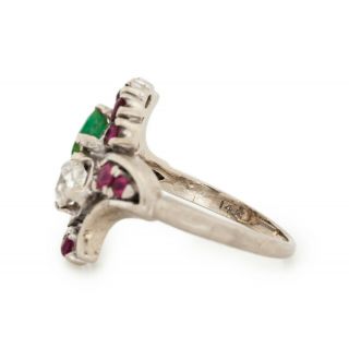 Antique Vintage Art Deco 14k White Gold Diamond Emerald Ruby Wedding Ring Sz 4.  5 7