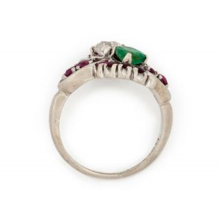 Antique Vintage Art Deco 14k White Gold Diamond Emerald Ruby Wedding Ring Sz 4.  5 8