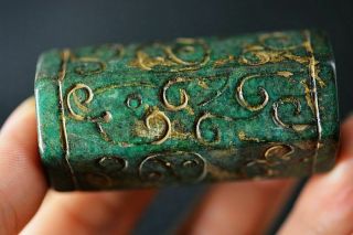 57mm Long Bead Chinese Old Jade Carved Ancient writing Pendant W99 4