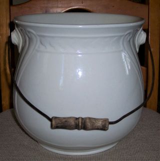 Vintage Antique Ironstone China Chamber Pot W / Wood Handle